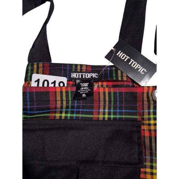 Hot Topic Rainbow Plaid Utility Shortalls‎ Romper Women's size XL Grunge Gothy - Picture 6 of 10